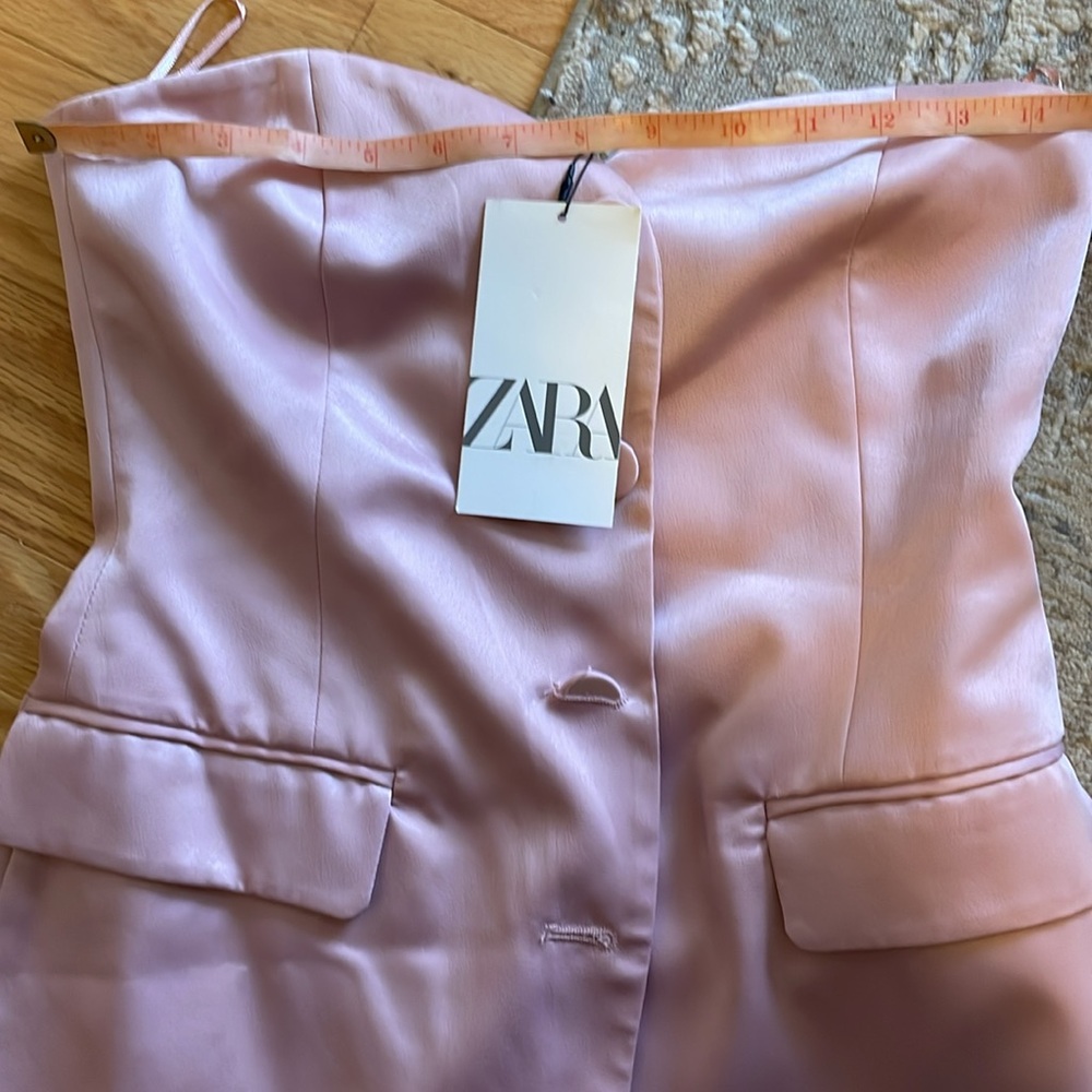Zara strapless bustier top in pink satin. In xs